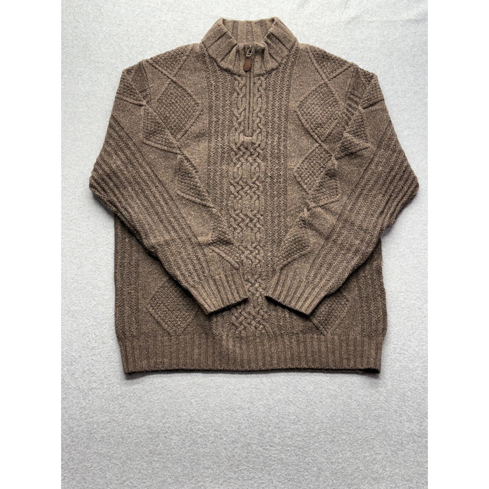 Jos. A. Bank Executive Collection Brown Wool Blend Cable Knit Quarter Zip XL